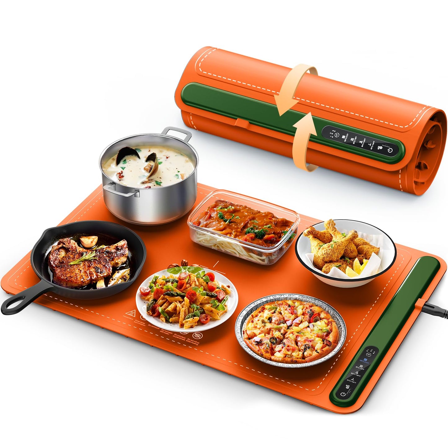 Food Warming Mat - Fast Heating Silicone Electric Warming Tray with 4 Level Temperature, Raised Feet Protects Table, Roll Up Buffet Hot Plates Heat Pad, Portable Food Warmer for Parties Home Travel