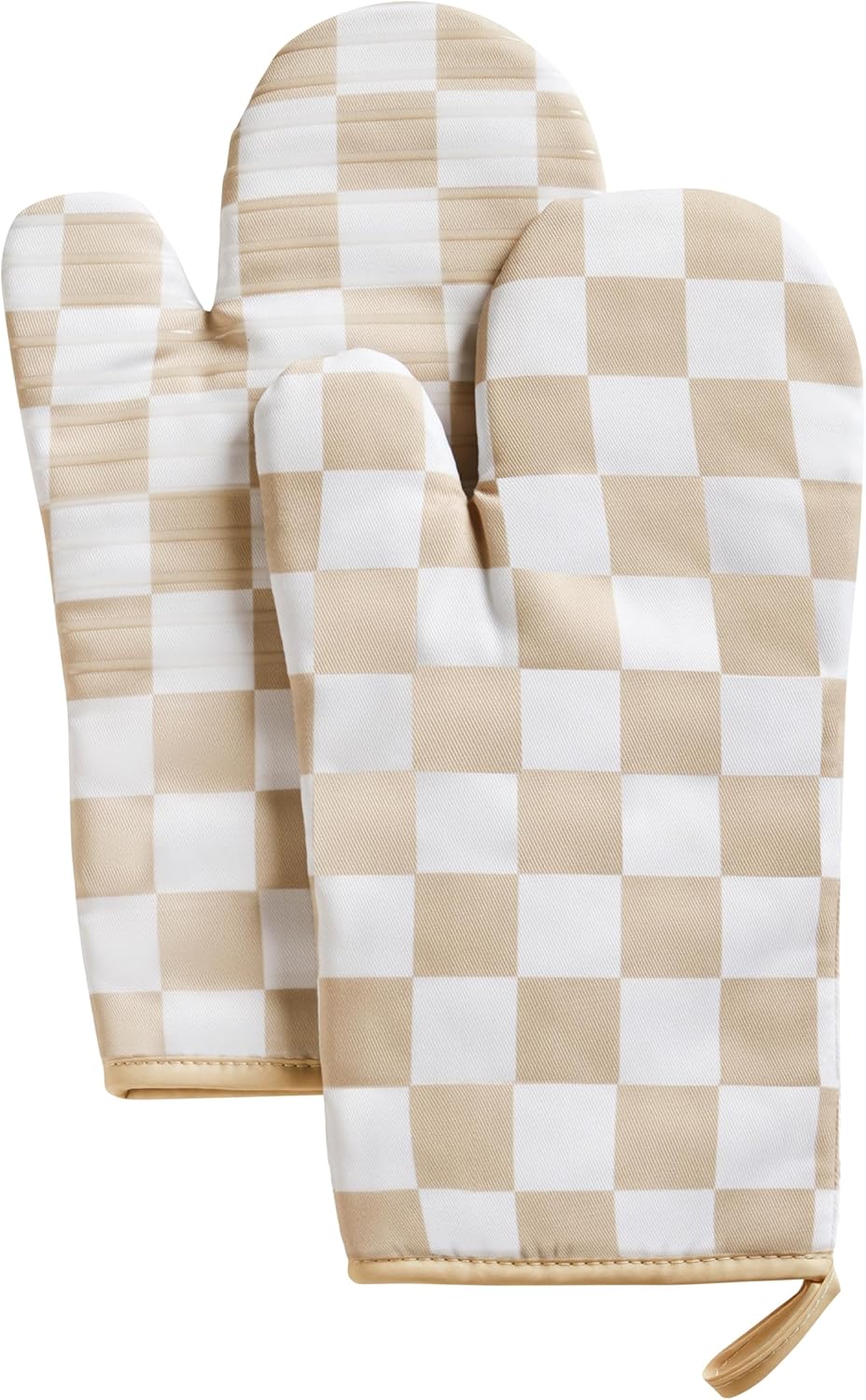 Beige Checkered Oven Mitts Heat Resistant, Vintage Retro Checkerboard Cute Oven Mitts, Non-Slip Silicone Kitchen Oven Gloves 1 Pair 7''x13''