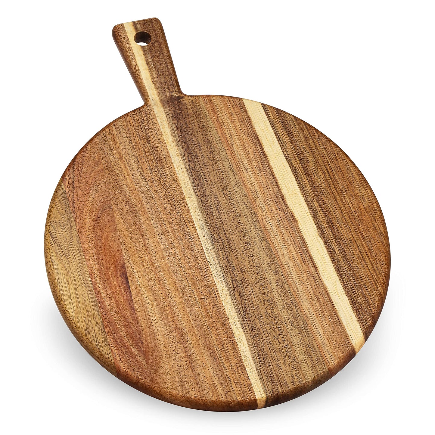 Acacia Wood Cutting Board and Chopping Board with Handle for Meat, Cheese Board, Vegetables, Bread, and Charcuterie - Decorative Wooden Serving Board for Kitchen and Dining Room, Large 17" x 13"