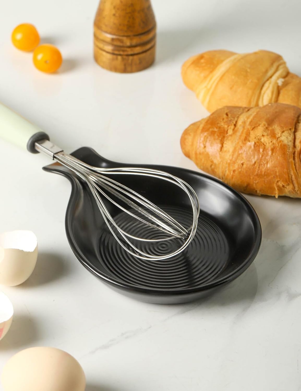 Spoon Rest for Stove Top, Ceramic Spoon Holder for Kitchen Counter, Cooking Utensil Holder for Spoon Ladle Spatula, Matte Black