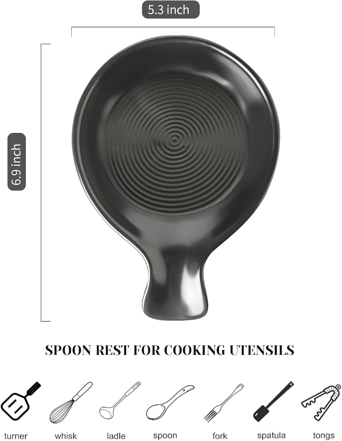Spoon Rest for Stove Top, Ceramic Spoon Holder for Kitchen Counter, Cooking Utensil Holder for Spoon Ladle Spatula, Matte Black