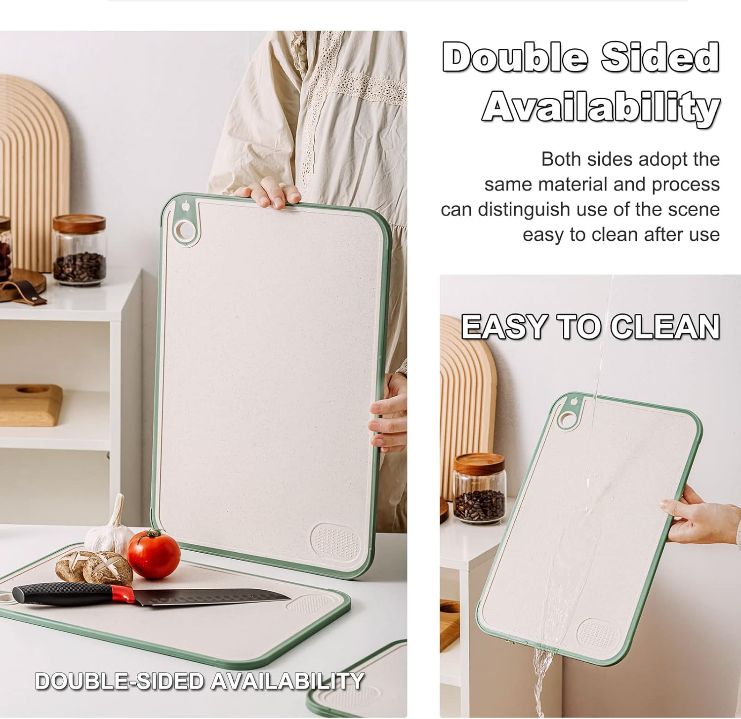 Cutting Board for Kitchen,Wheat Straw Cutting Board Set of 3,Easy Grip Handle,Thick Chopping Board for Meat,Veggy,Fruit,Food Cutting Tool Kitchen Cook Supplies,Strap Hole Easy Hanging,Dishwasher Safe