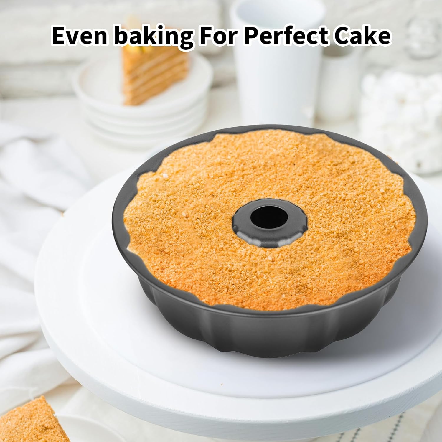 9.5" Non-stick Cake Pan, Heavy Duty Carbon Steel Fluted Tube Round Baking Pan,Buntz Pound Cake Pan Mold,Tube Bakeware,Baking Mold for Jello,Gelatin,Chocoflan,Flan