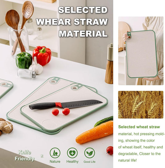 Cutting Board for Kitchen,Wheat Straw Cutting Board Set of 3,Easy Grip Handle,Thick Chopping Board for Meat,Veggy,Fruit,Food Cutting Tool Kitchen Cook Supplies,Strap Hole Easy Hanging,Dishwasher Safe
