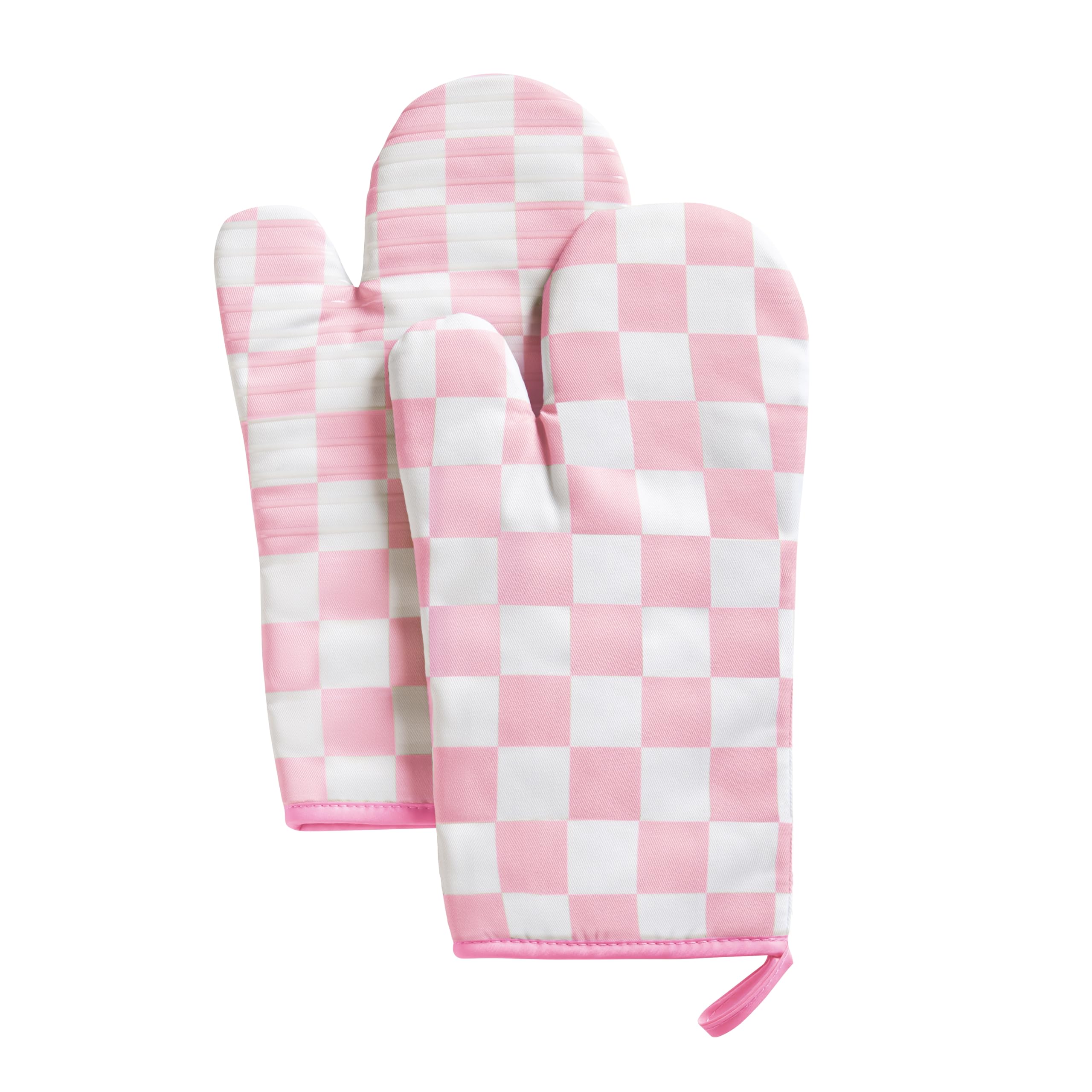 Beige Checkered Oven Mitts Heat Resistant, Vintage Retro Checkerboard Cute Oven Mitts, Non-Slip Silicone Kitchen Oven Gloves 1 Pair 7''x13''