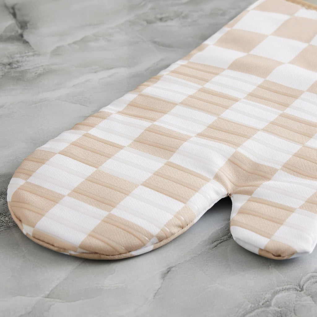 Beige Checkered Oven Mitts Heat Resistant, Vintage Retro Checkerboard Cute Oven Mitts, Non-Slip Silicone Kitchen Oven Gloves 1 Pair 7''x13''