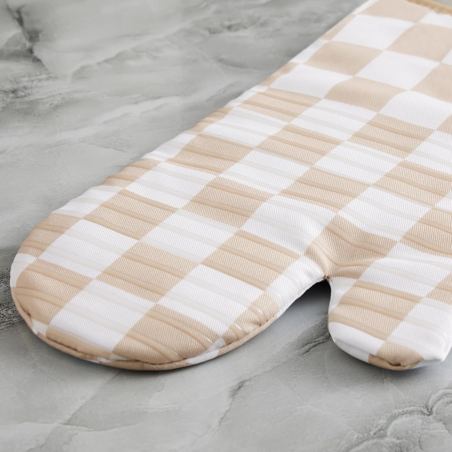 Beige Checkered Oven Mitts Heat Resistant, Vintage Retro Checkerboard Cute Oven Mitts, Non-Slip Silicone Kitchen Oven Gloves 1 Pair 7''x13''