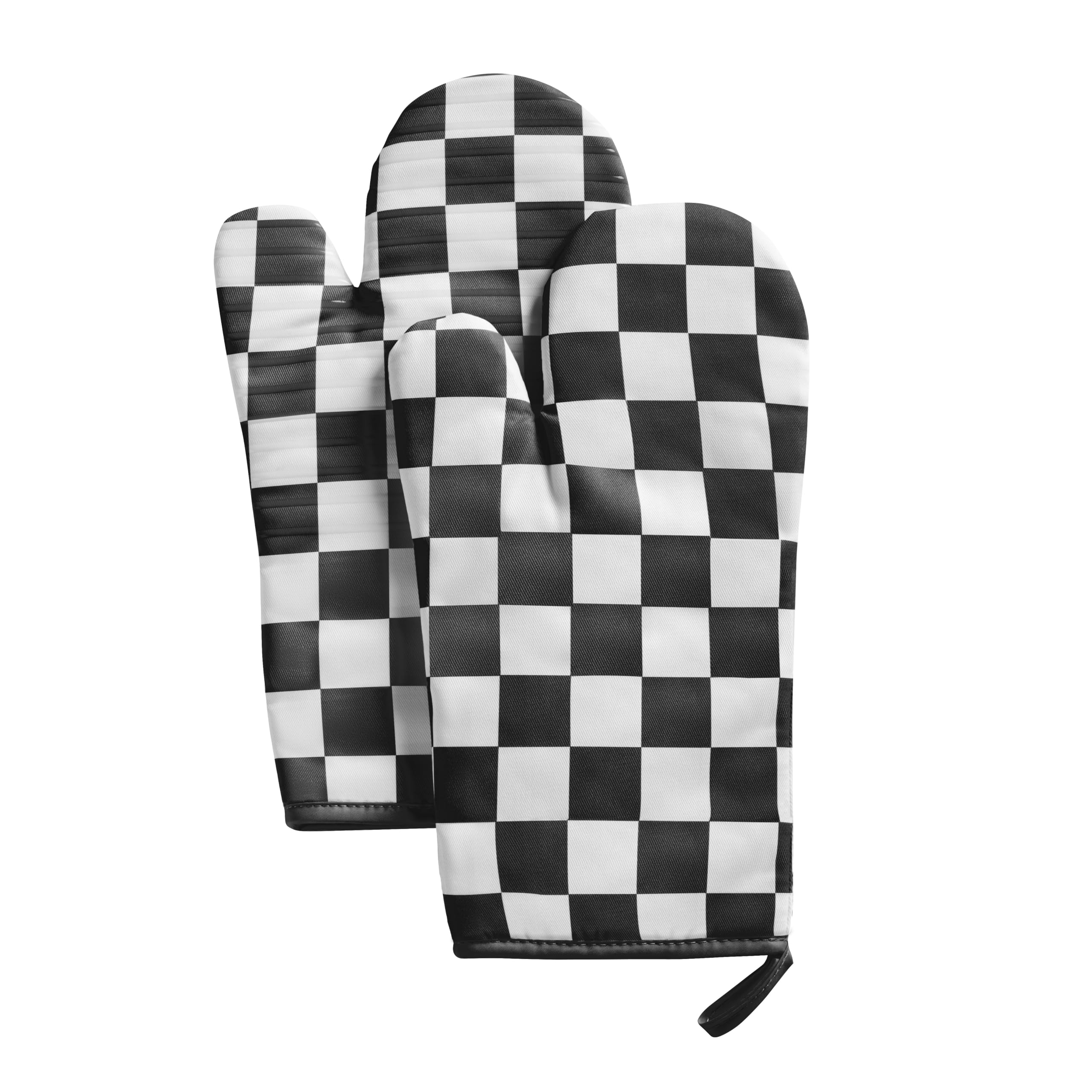 Beige Checkered Oven Mitts Heat Resistant, Vintage Retro Checkerboard Cute Oven Mitts, Non-Slip Silicone Kitchen Oven Gloves 1 Pair 7''x13''