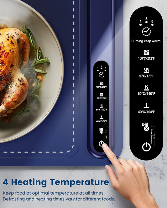 Food Warming Mat - Fast Heating Silicone Electric Warming Tray with 4 Level Temperature, Raised Feet Protects Table, Roll Up Buffet Hot Plates Heat Pad, Portable Food Warmer for Parties Home Travel