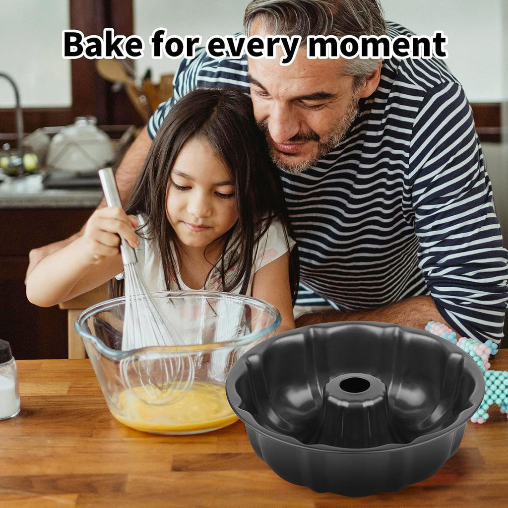 9.5" Non-stick Cake Pan, Heavy Duty Carbon Steel Fluted Tube Round Baking Pan,Buntz Pound Cake Pan Mold,Tube Bakeware,Baking Mold for Jello,Gelatin,Chocoflan,Flan