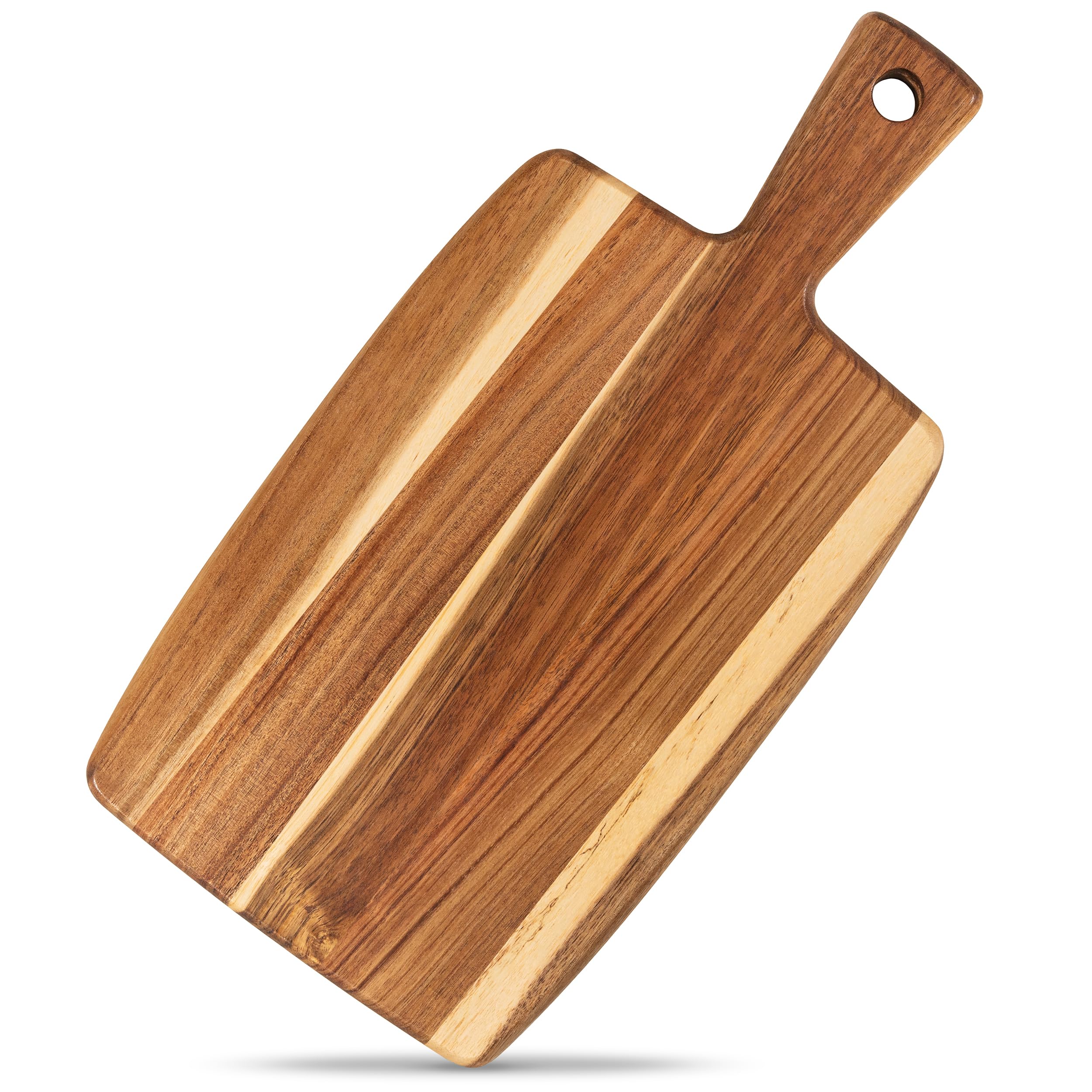 Acacia Wood Cutting Board and Chopping Board with Handle for Meat, Cheese Board, Vegetables, Bread, and Charcuterie - Decorative Wooden Serving Board for Kitchen and Dining Room, Large 17" x 13"